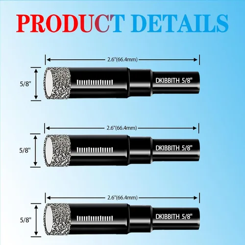 Miniatura 2 de Juego de 3 brocas de núcleo de diamante de 5/8", brocas para azulejos de 16mm para cerámica, porcelana, mármol, granito, azulejos, piedra, ladrillo