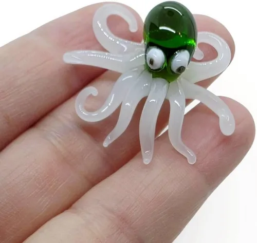 Miniatura 23 de WitnyStore Figura pequeña de pulpo arcoíris punteado dorado de 5½ pulgadas, pulpos de vidrio soplado a mano, calamares, sepia, moluscos marinos