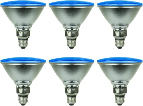 Sunlite - Bombilla LED azul PAR38 reflectora, 6 vatios, 120-220 voltios, base media, vida útil de la lámpara de 30,000 horas, 90 lúmenes, ángulo de