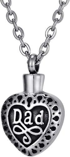 Miniatura 14 de Collar de urna conmemorativa de acero inoxidable para cenizas con texto en inglés "Dad in Heart", Acero inoxidable