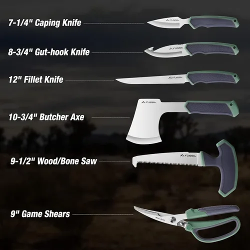 Miniatura 2 de Flissa Kit de aderezo de campo de caza, juego de 10 cuchillos de caza con cuchillo de desollado, kit de procesamiento de juego de carnicero