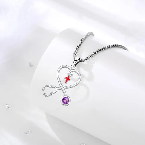 Miniatura 185 de Collar de alas de ángel de plata de ley 925, ángel de la guarda, enfermera RN caduceo, dije de ángel de cristal, joyería de regalo para mujer
