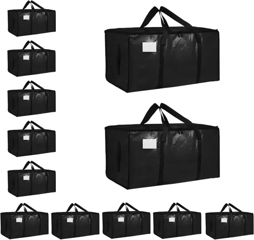 Miniatura 46 de Paquete de 4 bolsas de mudanza extra grandes y resistentes, bolsas de almacenamiento impermeables con asas y cremalleras, plegables para dormitorio