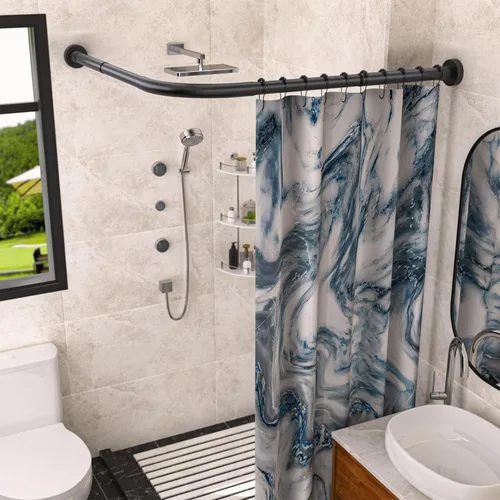 Miniatura 13 de Barra extensible de cortina de ducha en esquina de bañera en forma de L de acero inoxidable 304, instalación sin taladro, para baño, tienda de ropa