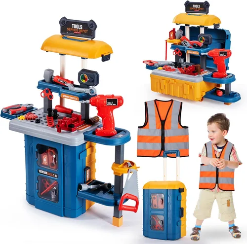 Banco de herramientas para niños con juego de herramientas para niños, banco de herramientas para niños de tres modos con juego de taladro Juego de