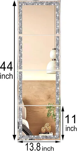Miniatura 6 de Meetart Azulejos de Espejo de Cuerpo Entero, Espejo de Pared Corporal de Diamante Triturado de Cristal, 14''x11'' 4 Piezas de Vidrio Sin Marco
