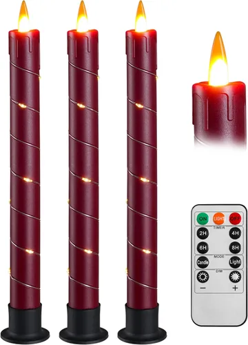 Miniatura 13 de Da by 3 piezas de velas cónicas parpadeantes sin llama operadas por batería - velas de ventana con control remoto y temporizador - llama LED 3D