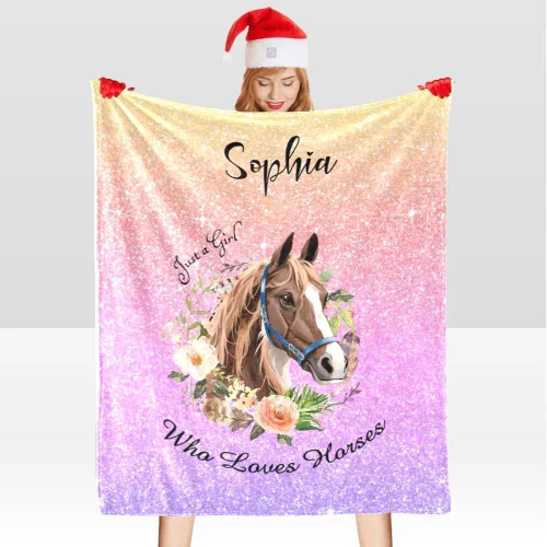 Miniatura 5 de Manta personalizada con texto en inglés «Just a Girl Loves Hors», manta de forro polar suave con nombre para regalos, sofá cama (50 x 60 pulgadas)