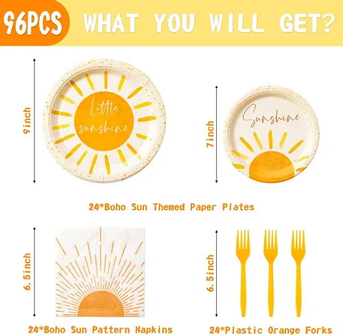 Miniatura 2 de 96 platos bohemios para fiesta de sol, suministros para el primer viaje alrededor del sol, decoración de vajilla, platos de papel desechables