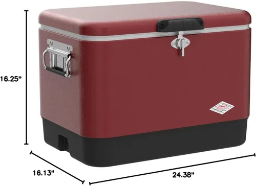 Miniatura 8 de Coleman Vintage 54qt Steel Belted Cooler, Keeps Ice Up to 4 Days, 85-Can Capacity Hard Cooler with Drain & Have-A-Seat Lid Rojo