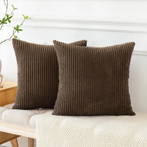 Miniatura 4 de OTOSTAR Paquete de 2 fundas de almohada decorativas de pana suave a rayas, cuadradas, decoración del hogar, fundas de almohada para sofá, cama, sala