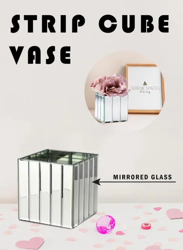 Miniatura 6 de Serene Spaces Living Jarrón grande con tira de espejo Gatsby – Jarrón de vidrio inspirado en el Art Deco con acabado de espejo, mide 5.75 pulgadas