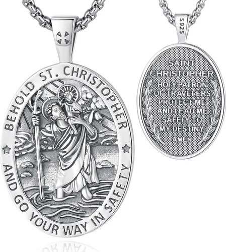 Miniatura 127 de Vito Collar de plata de ley 925 para mujeres y hombres, San Benito, crucifijo, Caravaca, San Cristóbal, San Judas, medalla patronal, amuleto