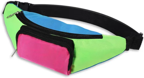 Riñonera ajustable retro con dos bolsillos, riñonera de neón retro de los años 80 para festivales de vacaciones de los años 80 para mujeres y hombres
