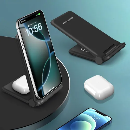 Miniatura 4 de Cargador inalámbrico de 25 W, estación de carga inalámbrica plegable 2 en 1 para Apple iPhone 16/16 Pro/15/14/13/12/11/Plus/SE/X/Airpods, PDKUAI 15W
