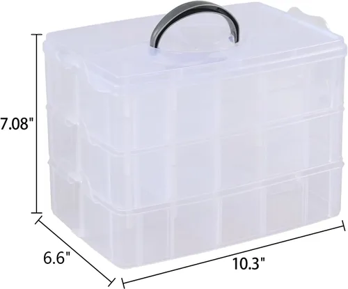 Miniatura 3 de Caja de almacenamiento apilable de 3 capas con 30 rejillas, caja organizadora de compartimentos transparentes para cuentas, cinta, tornillos
