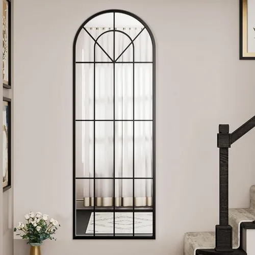 Miniatura 14 de Dewfig - Espejo de ventana arqueado de longitud completa de 65"x 22", espejo de pared, espejos de pie, espejos largos de cuerpo completo