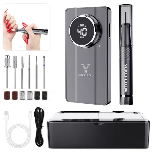 Miniatura 9 de Yokefellow - Taladro de uñas, profesional, portátil, 40000 RPM, máquina de taladro eléctrico de grabado para vidrio, color negro