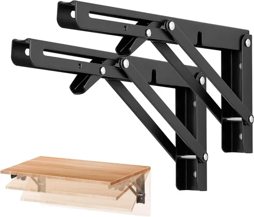 Miniatura 22 de Ravinte - Paquete de 2 soportes plegables de 20 pulgadas para estantes - Negro mate, soportes plegables resistentes para mesas y bancos - Diseño que