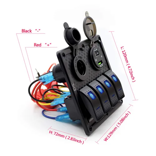 Miniatura 3 de FXC Panel de interruptor basculante de barco marino impermeable de 4 bandas con doble ranura USB + enchufe para encendedor de cigarrillos