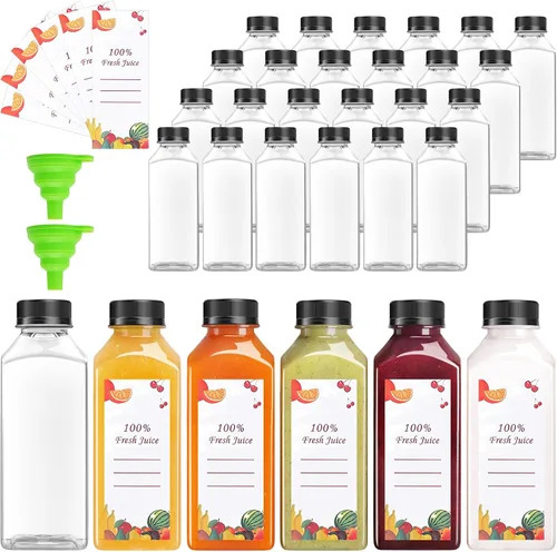 Miniatura 9 de OBKJJ 80 piezas de botellas de jugo de 2 oz, botellas de jugo con tapas reutilizables, botellas vacías transparentes con etiqueta, embudo, cepillo