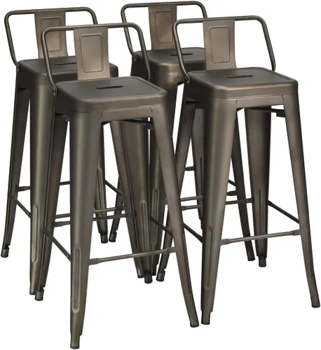Miniatura 15 de COSTWAY Juego de 4 taburetes de bar de metal, con respaldo extraíble, taburetes de altura de mostrador de 24 pulgadas con patas de goma, sillas