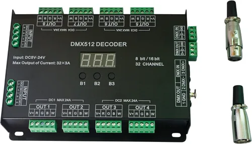 32CH RGBW DMX512 Decodificador 8 bits/16 bits RGBW LED controlador 32 canales controlador RGBW LED tira de luz DIM/CT/RGB/RGBW controlador DC5V-24V