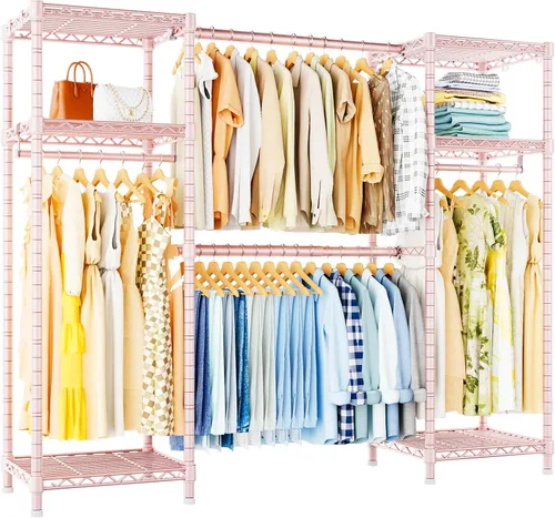 Miniatura 10 de Ulif E7 - Perchero para ropa, sistema de almacenamiento de ropa resistente con barras extensibles, perchero de metal con 6 estantes de alambre