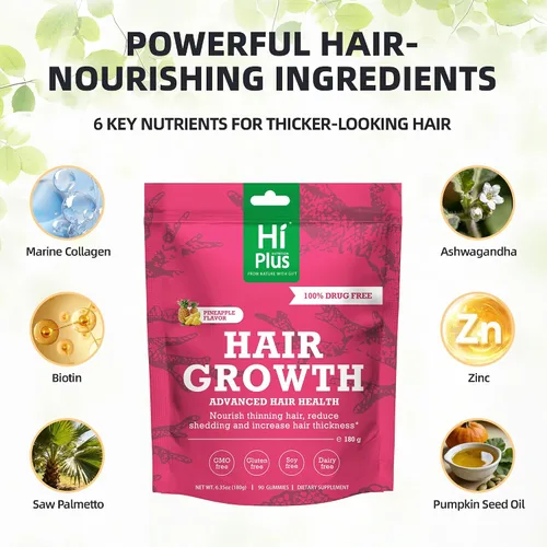 Miniatura 2 de Gomitas para el crecimiento del cabello para hombres y mujeres, vitaminas para el crecimiento del cabello con biotina, colágeno, vitamina C, hierro