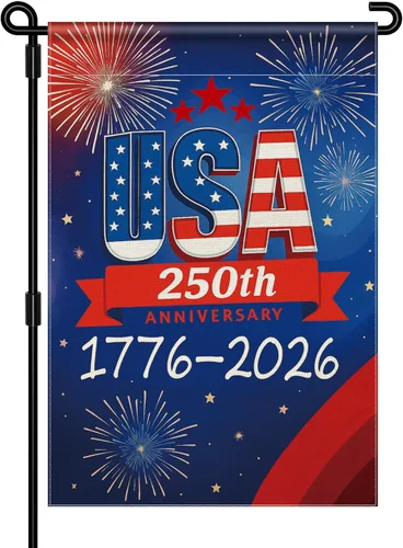 Bandera de jardín con el 250 aniversario de Estados Unidos, bandera de Estados Unidos del 250 aniversario 1776-2026, bandera patriótica