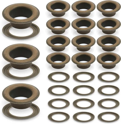 CRAFTMEMORE Juego de 100 ojales de metal de bronce de latón antiguo con arandelas para núcleos de cuentas, ropa, cuero, lona (latón antiguo)