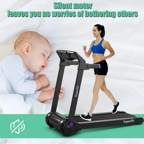 Miniatura 9 de GYMAX Caminadora plegable, máquina de correr de instalación gratuita de 3.0 HP con altavoz Bluetooth, monitor de pantalla táctil HD, control Púrpura