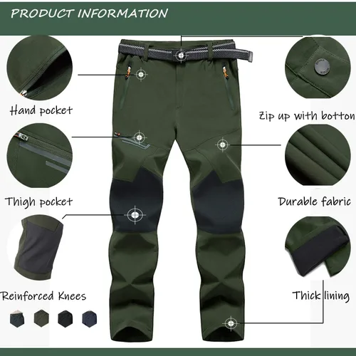 Miniatura 5 de TACVASEN pantalones de senderismo para hombre con forro polar reforzados en las rodillas ligeros para esquí y snowboard sin cinturón