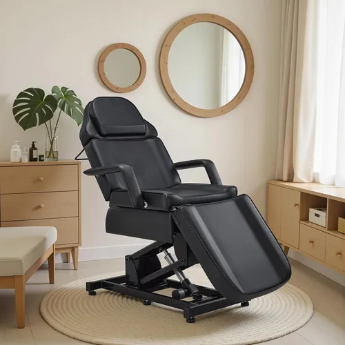 Miniatura 8 de BarberPub Cama facial totalmente eléctrica con 3 motores para esteticista, silla de tatuaje eléctrica para cliente, cama facial para esteticista