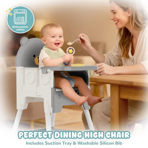 Miniatura 2 de Silla alta 3 en 1 para bebés y niños pequeños, silla de oso para niños pequeños, silla alta de altura ajustable con babero y bolsa de almacenamiento