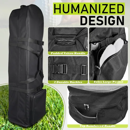 Miniatura 3 de Bolsa de viaje de golf para exteriores, correas de hombro desmontables y ruedas de goma, fundas de viaje plegables suaves para palos de golf, Oxford