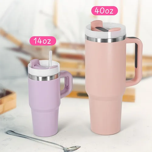 Miniatura 7 de Vaso de 14 onzas con asa de acero inoxidable de doble capa aislante, botella de agua de acero inoxidable reutilizable para niños, regalos para niños