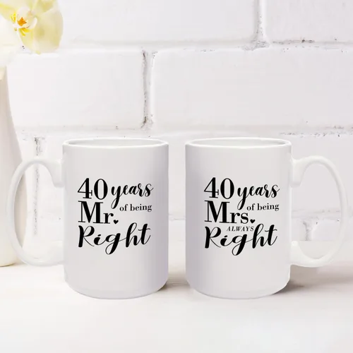 Miniatura 4 de Canopy Street Juego de tazas de 40 aniversario / 40 Years Mr. And Mrs. Always Right Tazas de café / Tazas de aniversario de 15 onzas/divertido