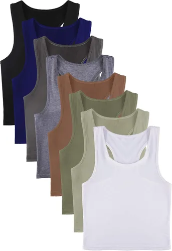 Miniatura 4 de Geyoga 8 Pcs Women Basic Crop Tank Tops Sleeveless Racerback Crop Cotton Top