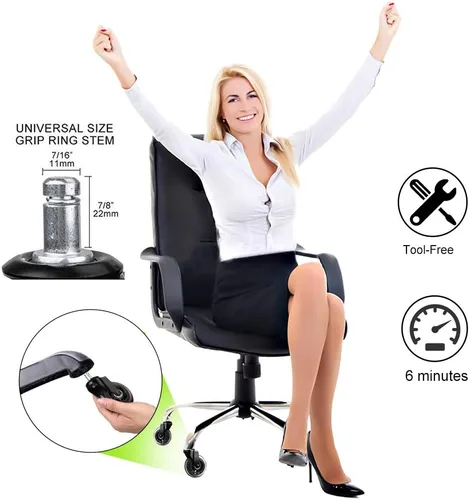 Miniatura 2 de 8T8 Ruedas giratorias de repuesto para silla de oficina de 3 pulgadas, juego de 5 unidades, goma sintética suave y resistente, seguras para suelos