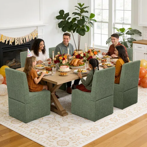 Miniatura 2 de RNKSFX Juego de 4 sillas de comedor tapizadas verdes, sillas de comedor modernas, sillas de cocina y comedor, sillas de comedor de lino con marco