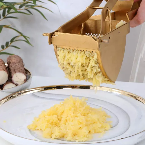 Miniatura 3 de Acero inoxidable Patata Ricer Exprimidor de Frutas Grande Exprimidor Triángulo Masher Hand Ricer Masher Herramienta de Cocina Rojo