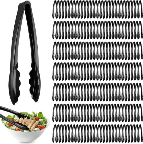 Miniatura 15 de Tessco for you 100 pinzas de plástico para servir a granel, pinzas desechables de plástico de 9 pulgadas, pinzas de ensalada resistentes para Negro