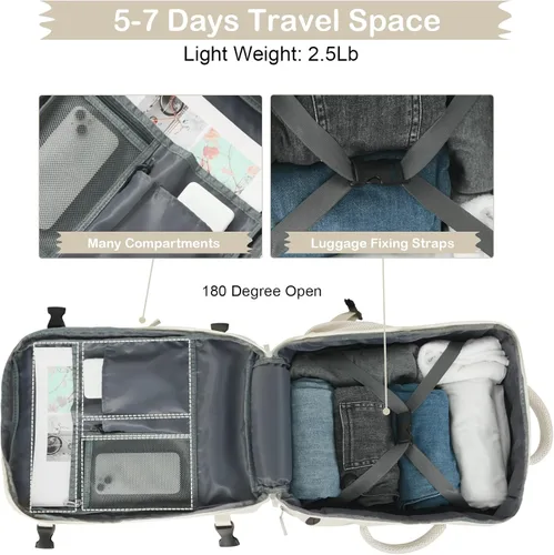 Miniatura 5 de Hanples Mochila de viaje para mujeres y hombres, mochila grande para artículos personales, mochila para laptop aprobada por la TSA Flight, Beige
