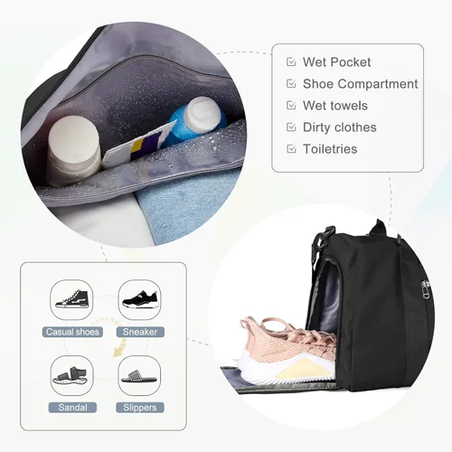 Miniatura 3 de Bolsa de gimnasio para mujeres y hombres con compartimento para zapatos, bolsa de lona deportiva para artículos personales, bolsas de viaje pequeñas