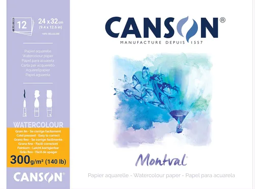 Canson Montval - Bloc de papel de práctica de acuarela de 10.58 oz/m², incluye 12 hojas, tamaño: 9.4x12.6 in, blanco natural y prensado en frío (no)