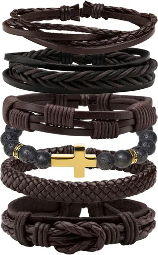 Miniatura 7 de MILAKOO 6 pulseras de cuero trenzado para hombres y mujeres de madera con cuentas de pulsera ajustable