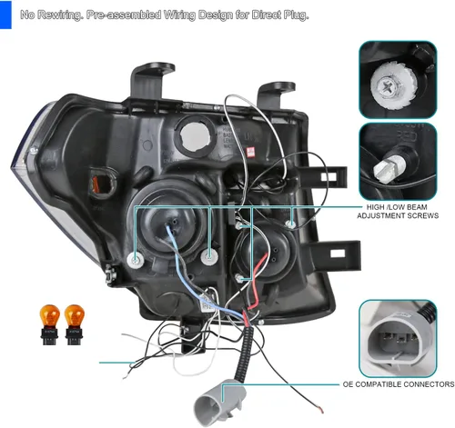 Miniatura 4 de SPEC-D TUNING Faros Delanteros Proyectores LED con Halo Negro Azabache Compatibles con Nissan Pathfinder 2005-2007, Nissan Frontier 2005-2008, Par