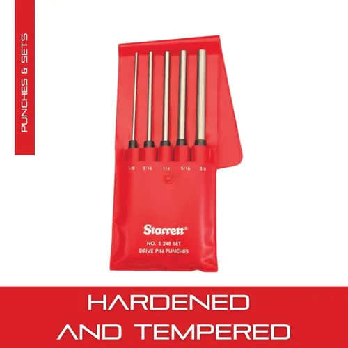 Miniatura 4 de Starrett Juego de punzones de clavo extra largo con empuñadura estriada y estuche protector de vinilo - 8" de longitud, 1/8", 3/16", 1/4", 5/16