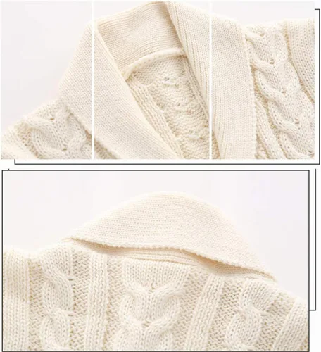 Miniatura 4 de Feidoog - Chamarra de punto con botones para bebés, suéter de ganchillo con cuello en V, suéter de punto para niños pequeños, patrón de punto